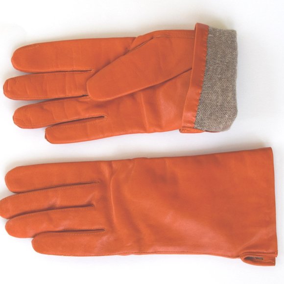 Accessories - Buttery Soft Lined Orange Leather Gloves